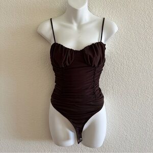 Forever 21 Dark Brown Ruched Bodycon Sleeveless Tank Too Cami Bodysuit Size S
